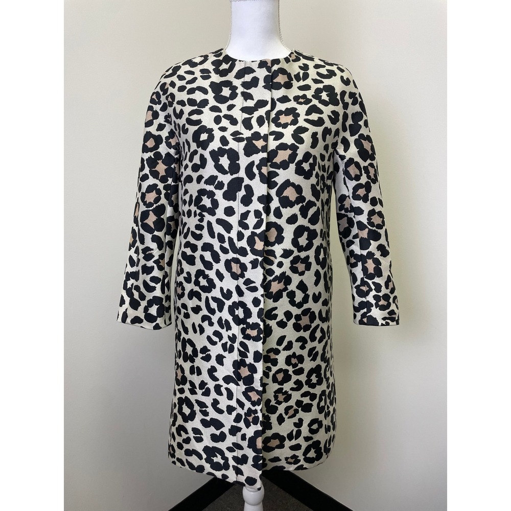 Ann Taylor Leopard Print Car Coat XS Collarless Button Front Animal Print